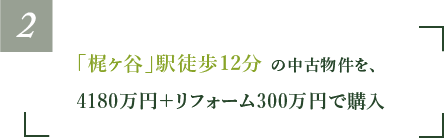 「梶ヶ谷」駅徒歩12分の中古物件を、4180万円＋リフォーム300万円で購入