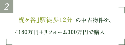 「梶ヶ谷」駅徒歩12分の中古物件を、4180万円＋リフォーム300万円で購入