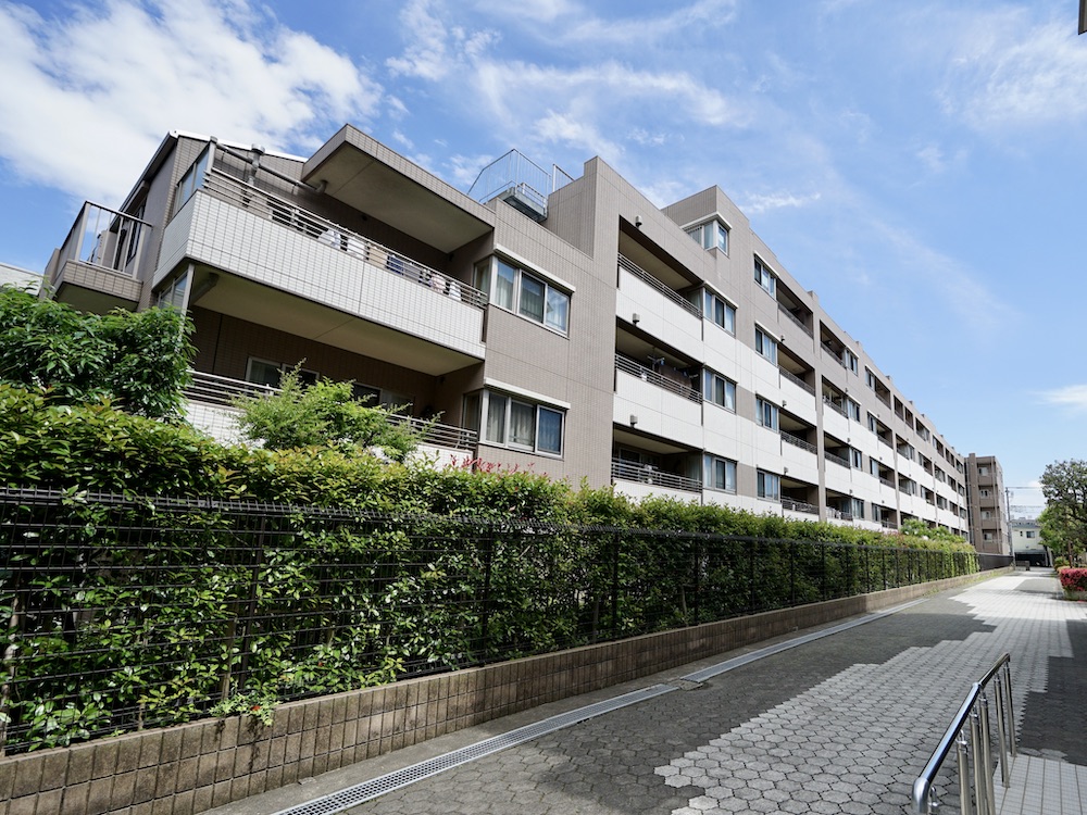 公園の緑と広い空に包まれる家